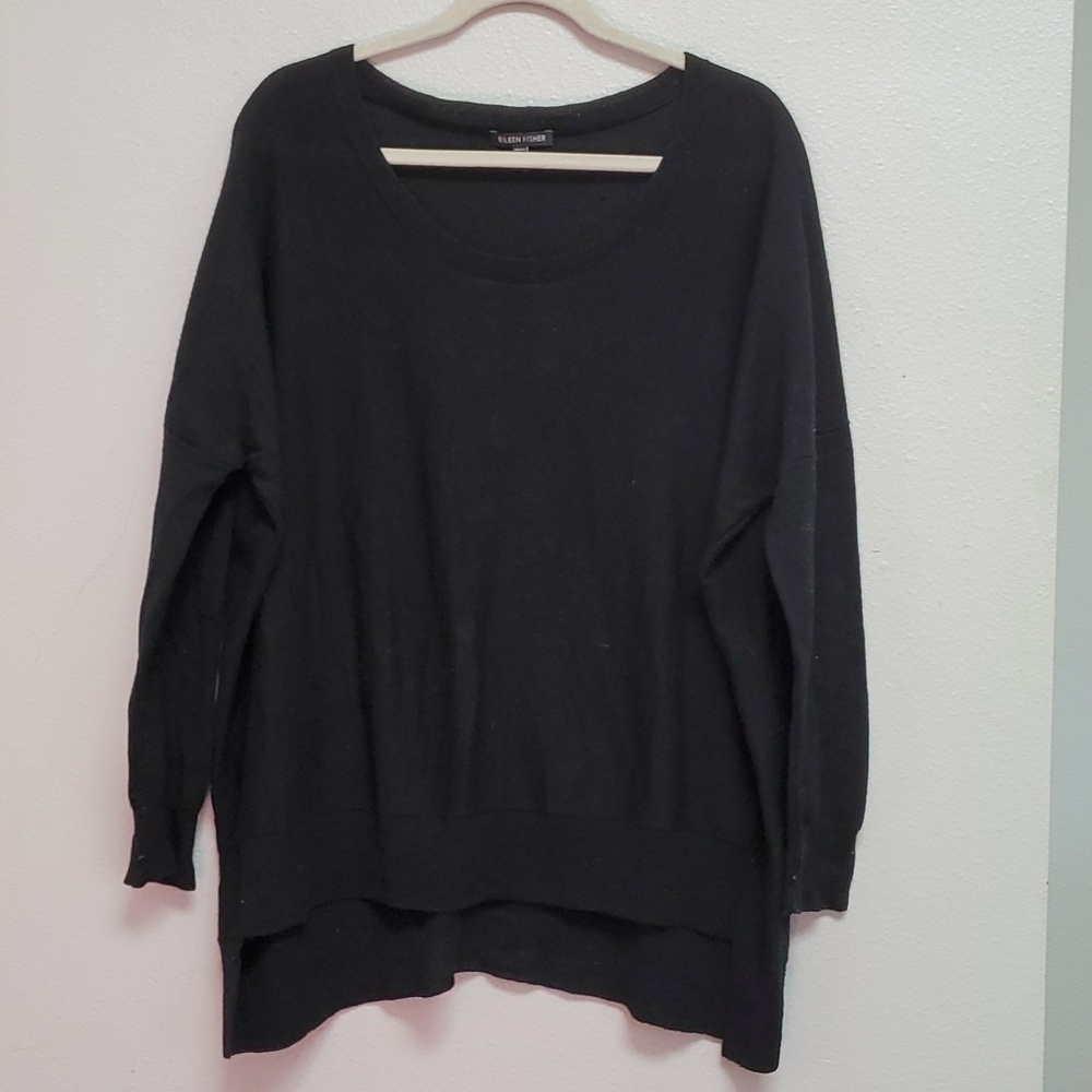 Eileen Fisher black merino wool oversize sweater